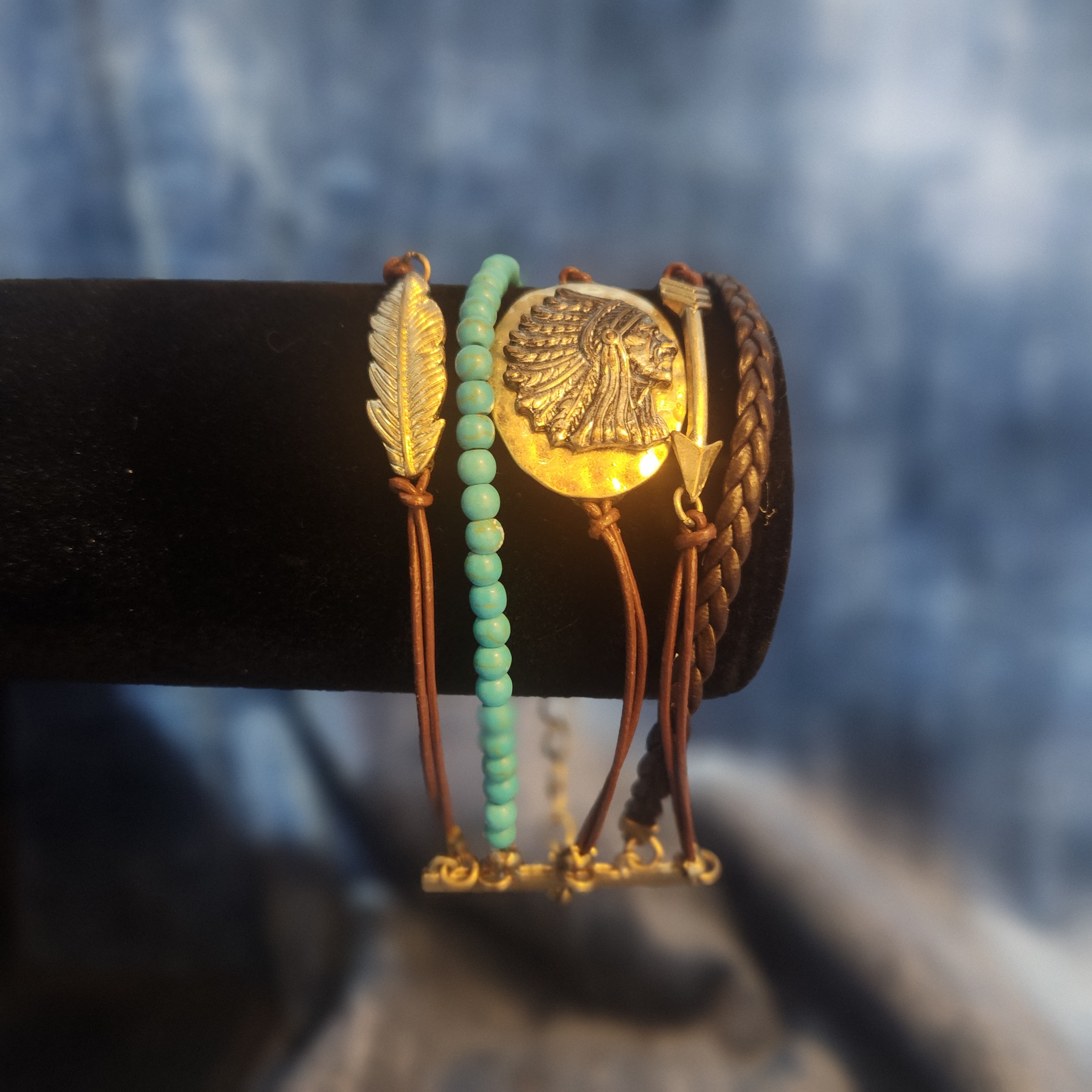 Source Unknown Gold And Turquoise Beaded Bracelet Set